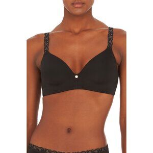 🆕NATORI Pure Luxe Full Wireless T-Shirt Bra 34DD Black #723321